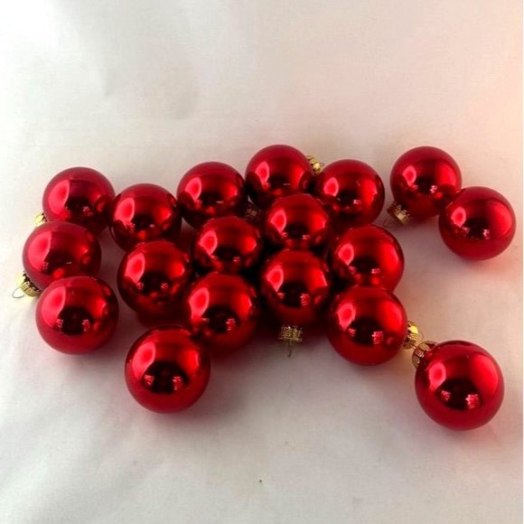 Christmas Glass Ball Ornaments Vintage Red Gold 1 1/2 Inch Set of 18 - Picture 2 of 6